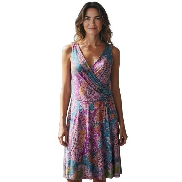 Lauren Ralph Lauren Multicolor Paisley Surplice V-neck sleeveless dress size S - Picture 3 of 15